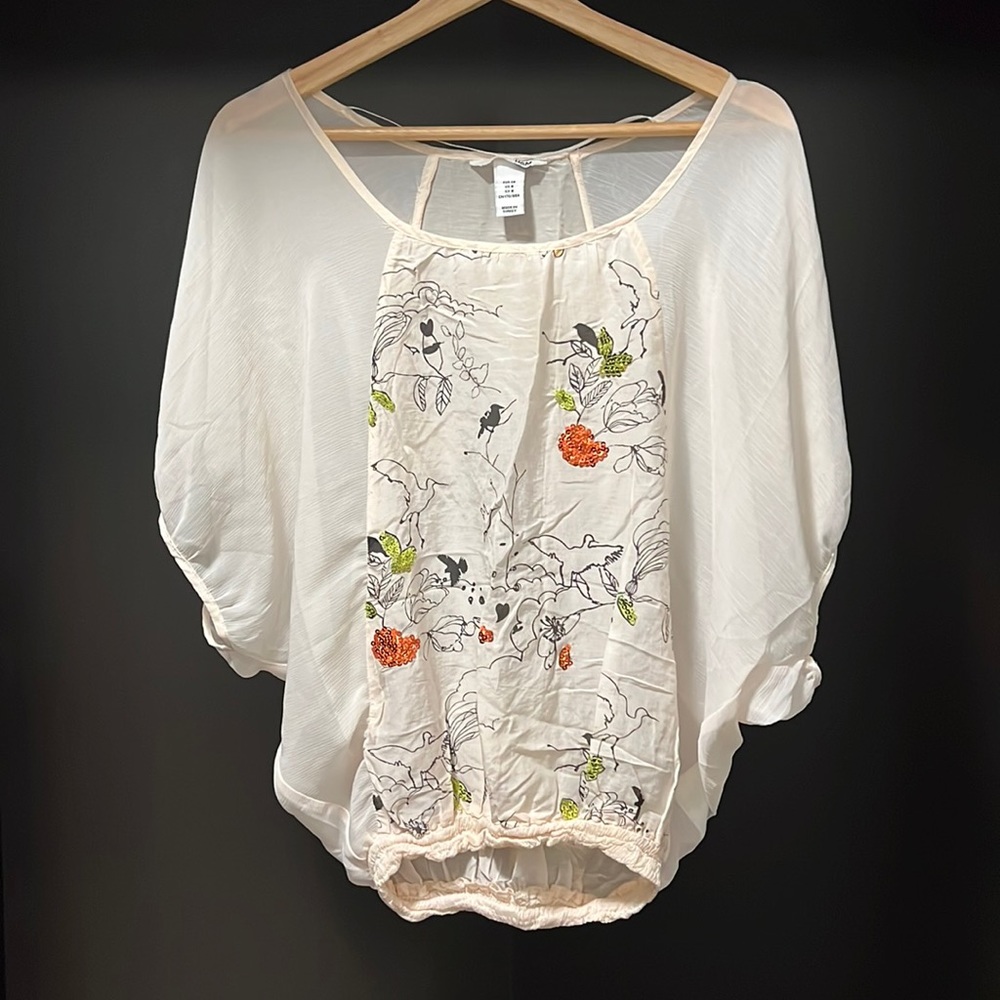 Cream sheer balloon sleeve blouse